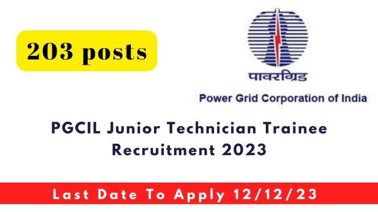 PGCIL Junior Technician Trainee Recruitment 2023 Apply Online For 203 ...