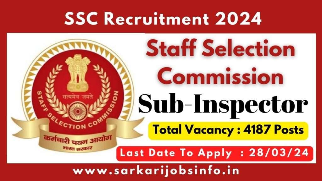 SSC Sub-Inspector in Delhi Police and Central Armed Police Forces Examination CPO SI 2024