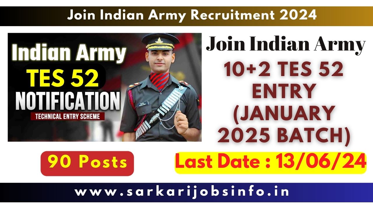 Join Indian Army 10+2 TES 52 Entry (January 2025 Batch) Apply Online